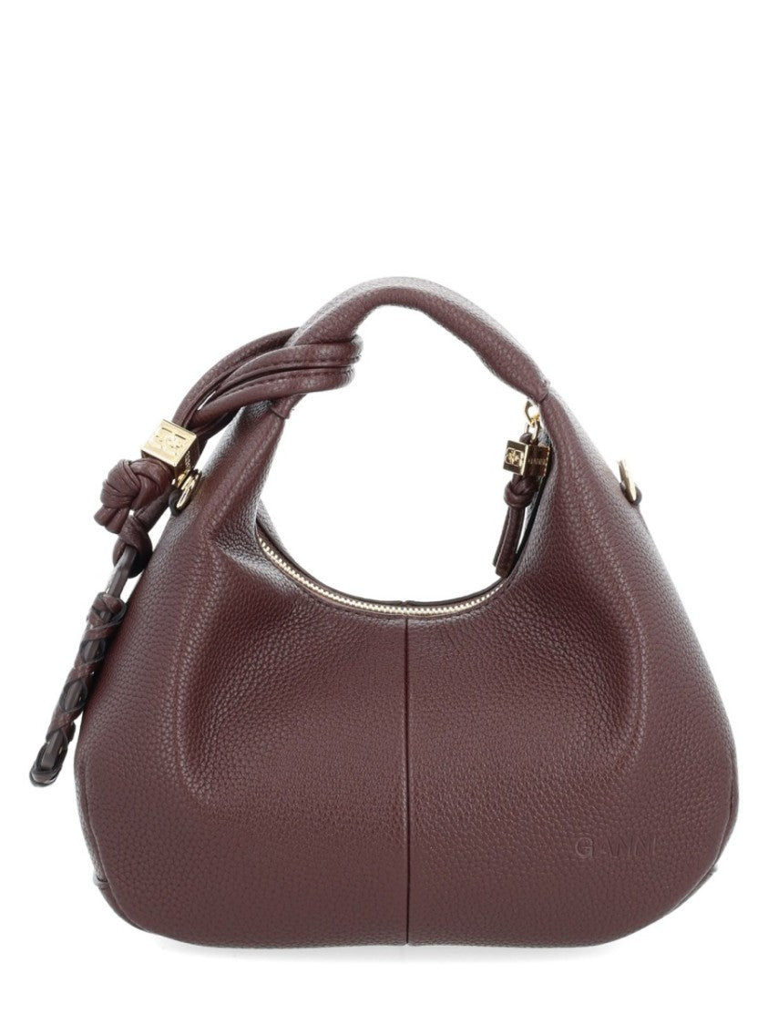 Ganni Pebbled Texture Burgundy Hobo Bag With Adjustable Strap