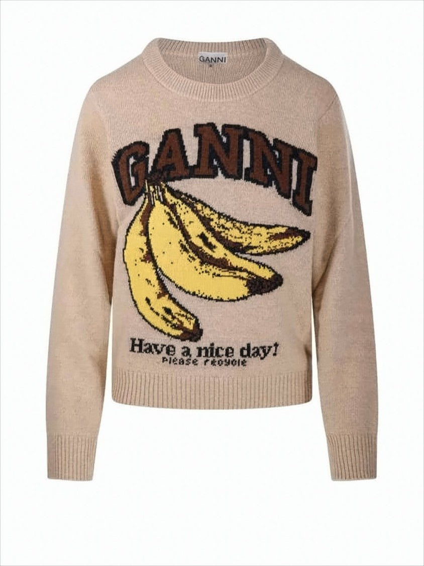 Ganni Knit Sweater With Bold Banana Graphic
