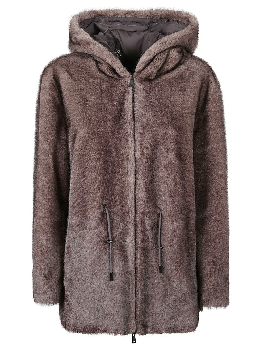 Lou Andrea Reversible Grey Coat With Faux Fur And Hood