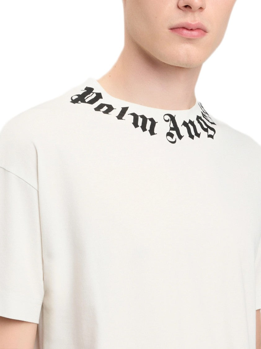 Palm Angels Classic White T-Shirt With Signature Neckline Logo