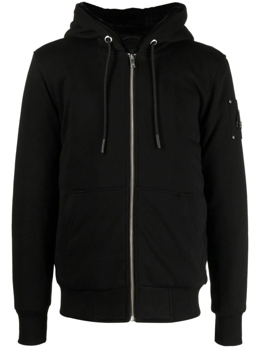 Moose Knuckles Minimalist Black Hoodie With Functional Design