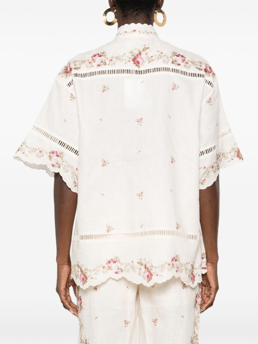 Zimmermann Short-Sleeved Linen Shirt With Scalloped Collar