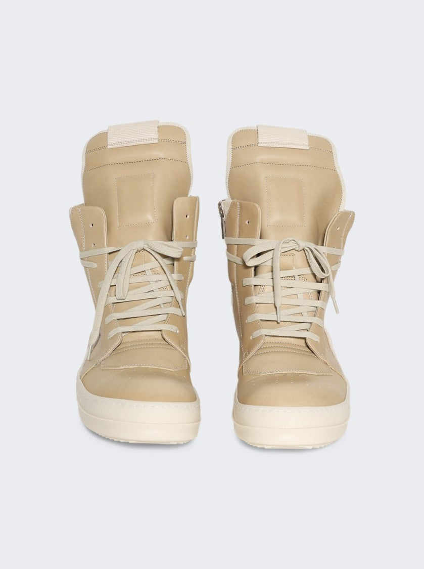 Rick Owens Hollywood Geobasket High Top Sneakers Parchment And Milk