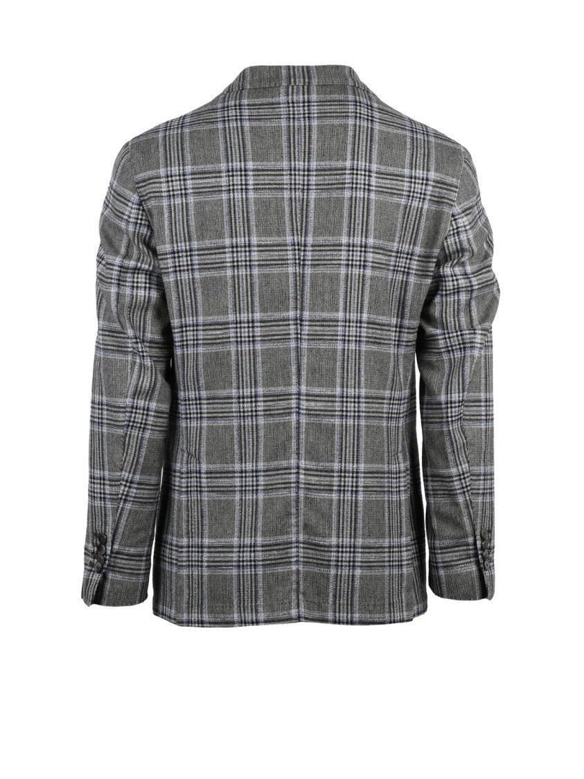 L.B.M. 1911 Rounded Wool-Cotton-Polyamide Blend Jacket With Plaid Design