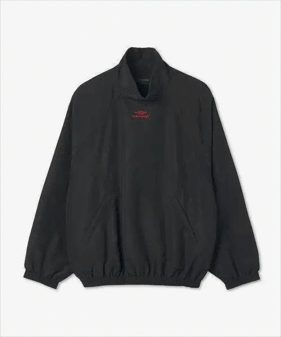 Balenciaga Black Relaxed Fit Polyamide Jacket With High Collar And Embroidered Logo