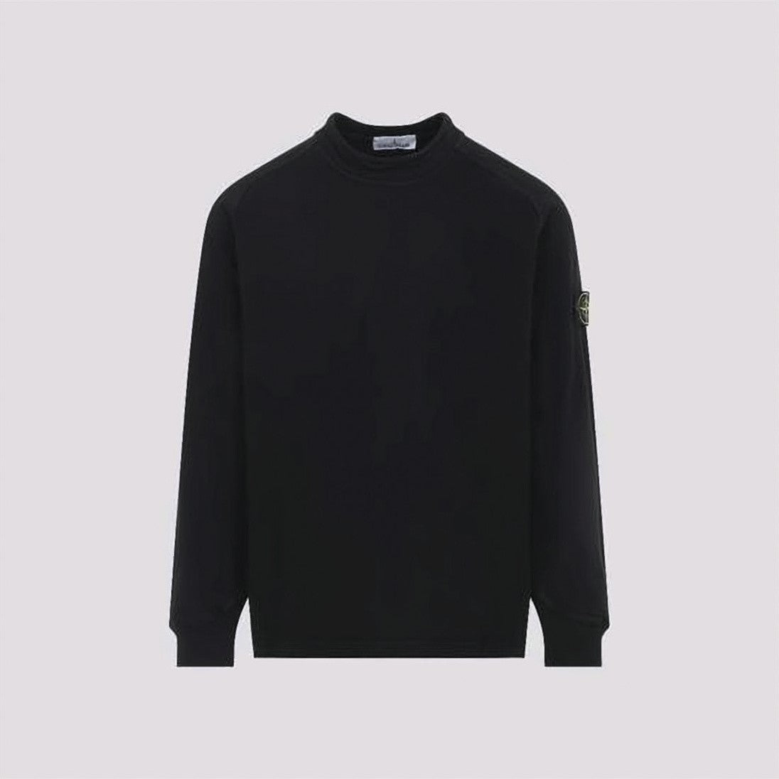Stone Island Long-Sleeve Black Tee With Distinctive Patch Logo
