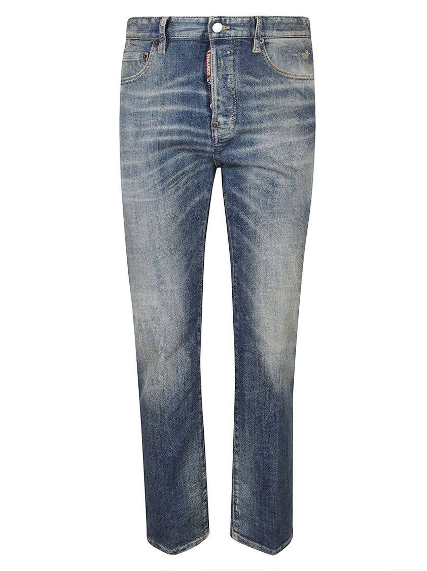 Dsquared2 Medium Blue 642 Straight-Leg Cotton Jeans