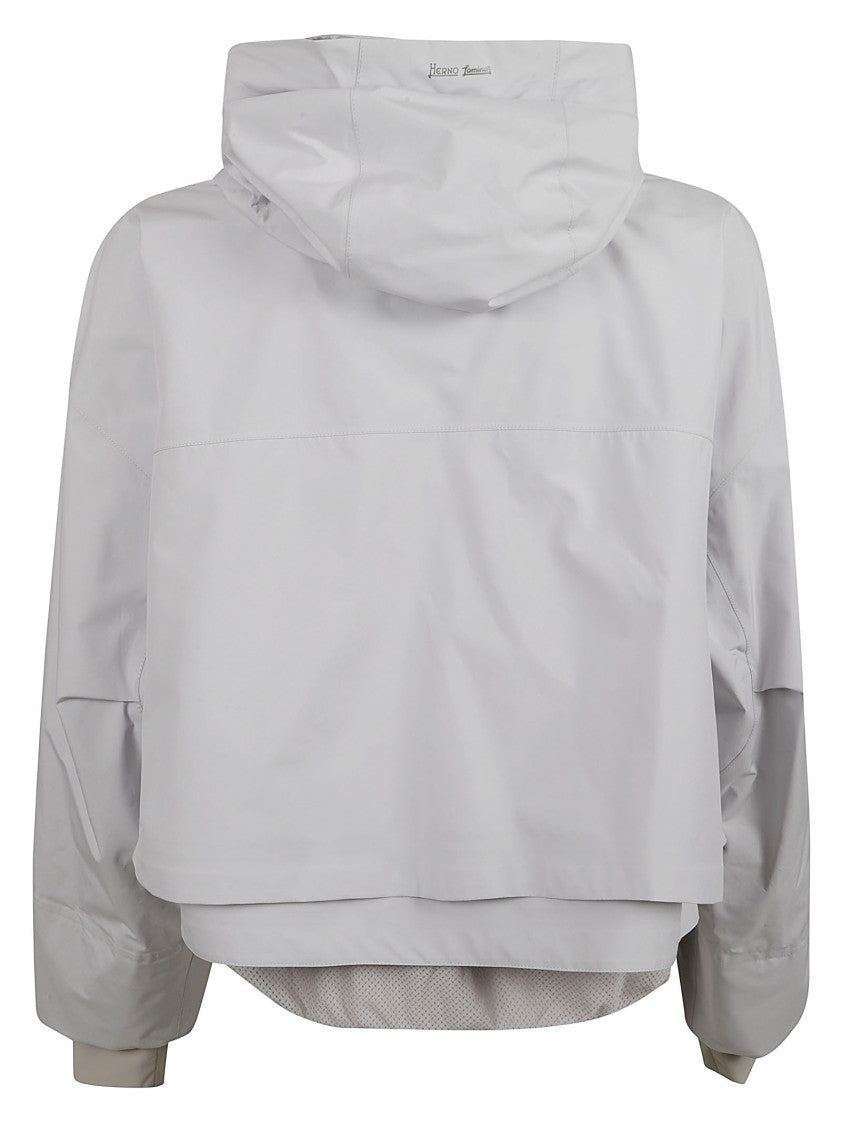 Herno Cropped Hooded Coat With Mesh Detailing