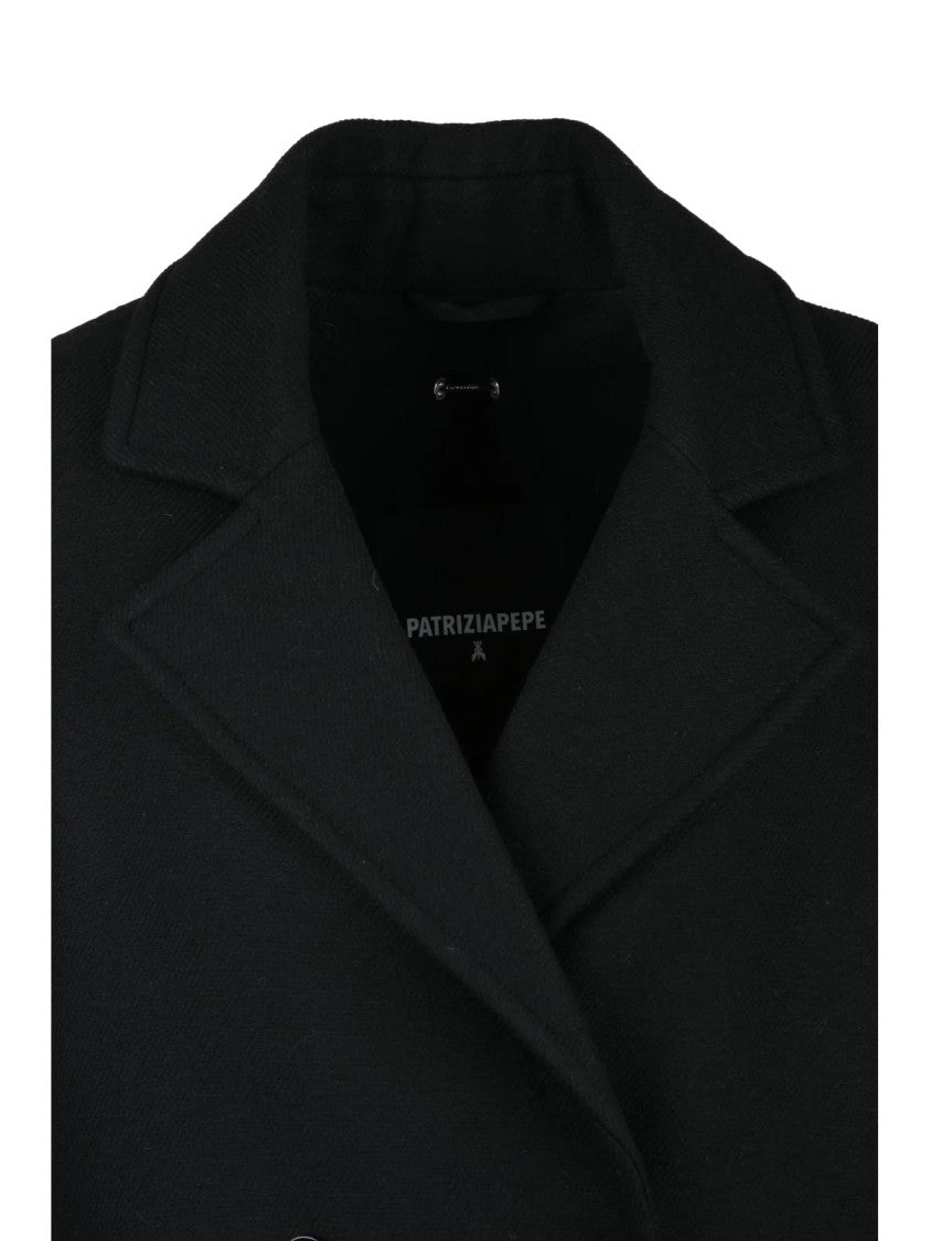 Patrizia Pepe Double-Breasted Coat With Padded Sleeves And Distinctive Texture