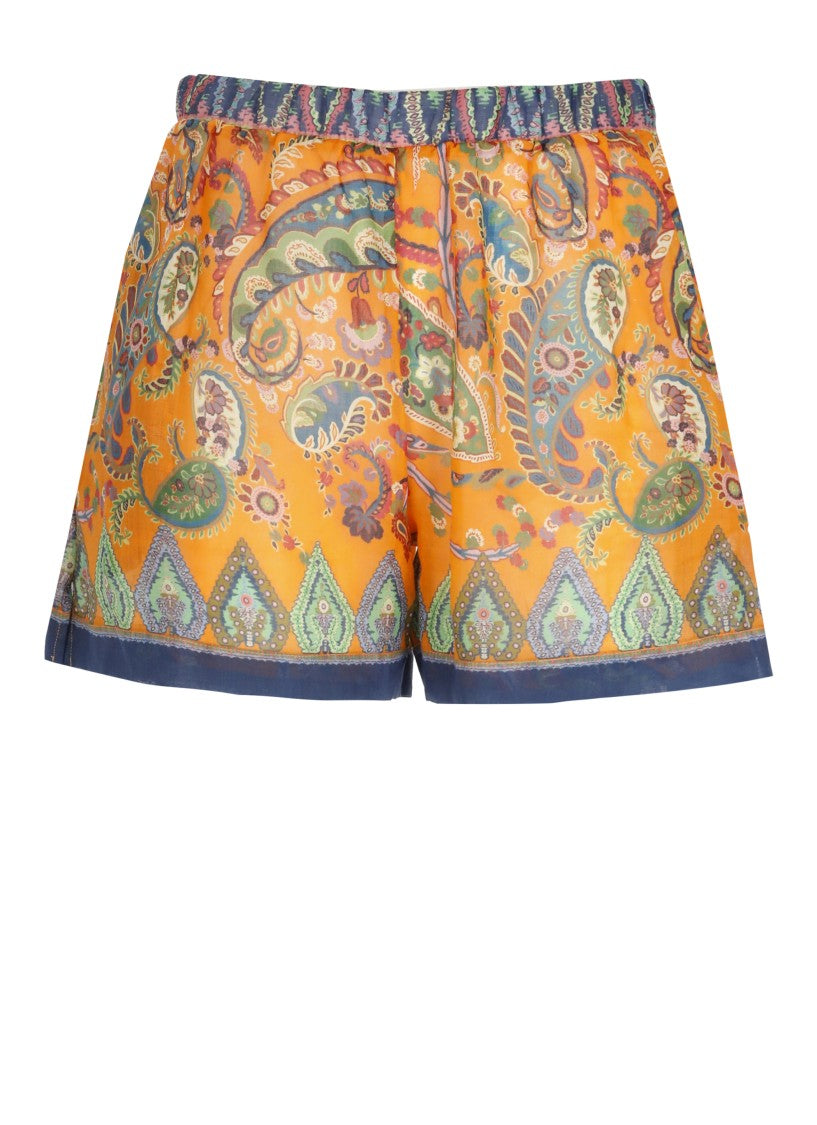 Etro Orange Paisley Pattern Elastic Shorts