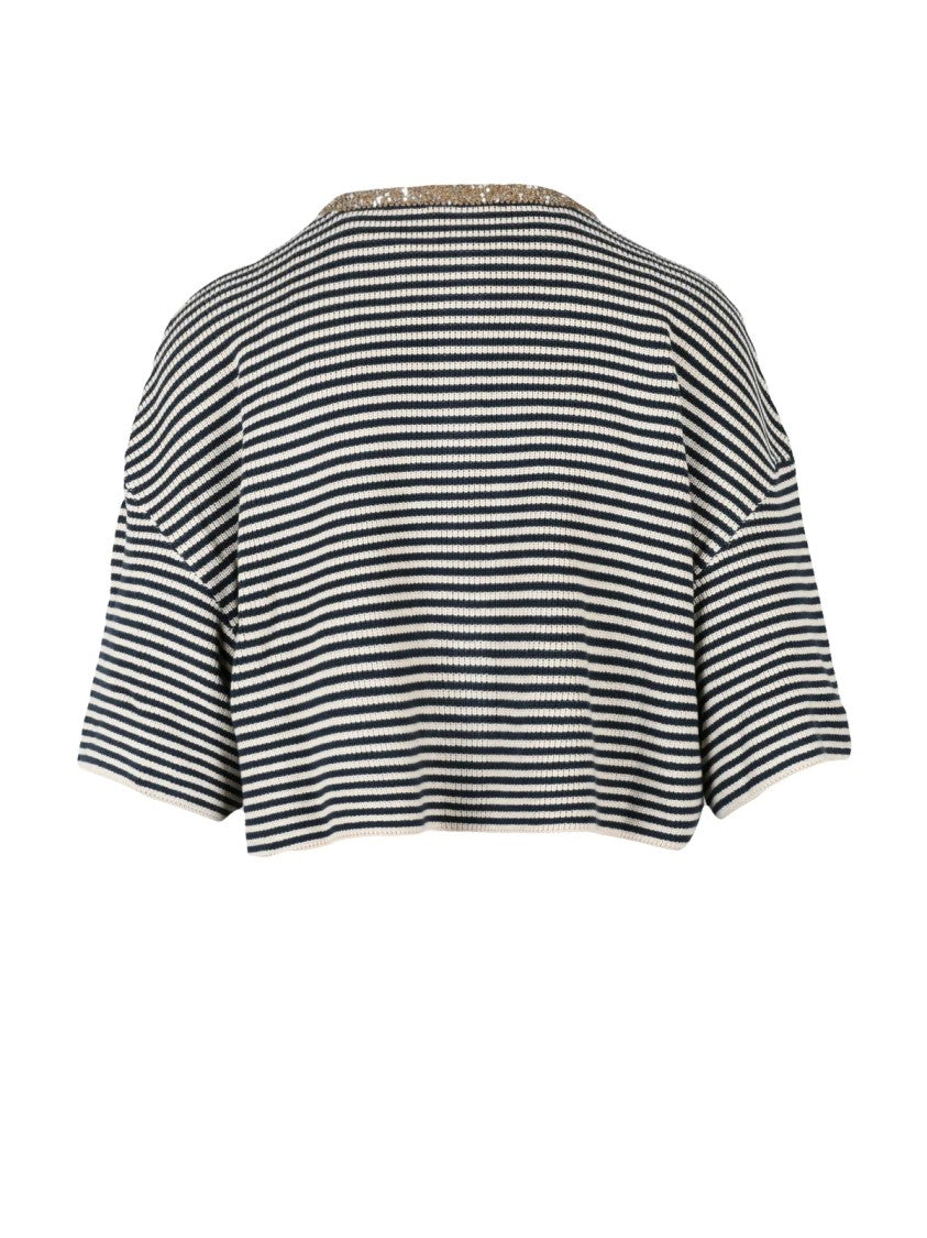 Brunello Cucinelli Crew Neck Cardigan Sequins - Beige/Blue