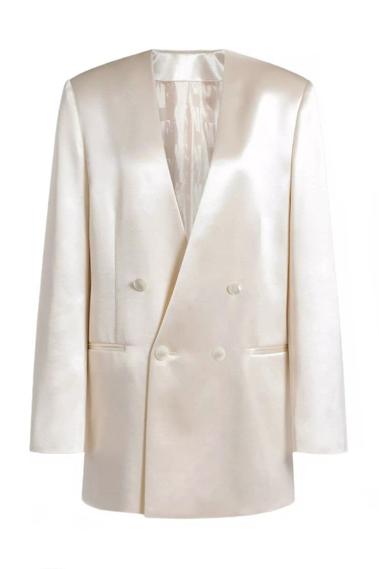 Alberta Ferretti White Wool-Blend Notch-Lapel Blazer