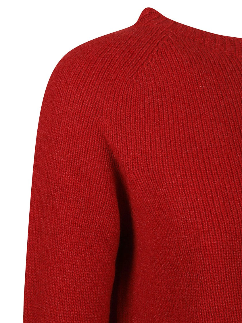 Max Mara Red Knit Sweater With Classic Crew Neck