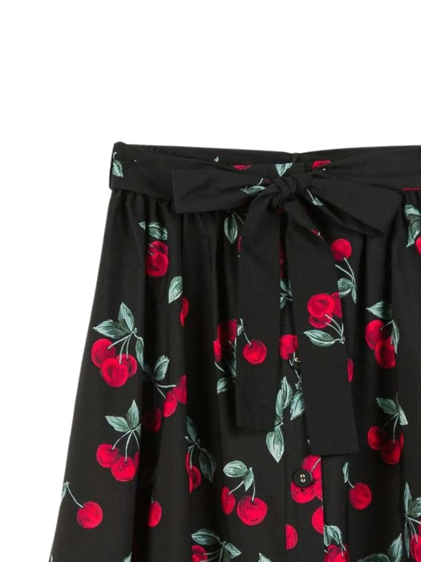 Twin-Set Black Gonna Knee-Length Cherry Print Skirt