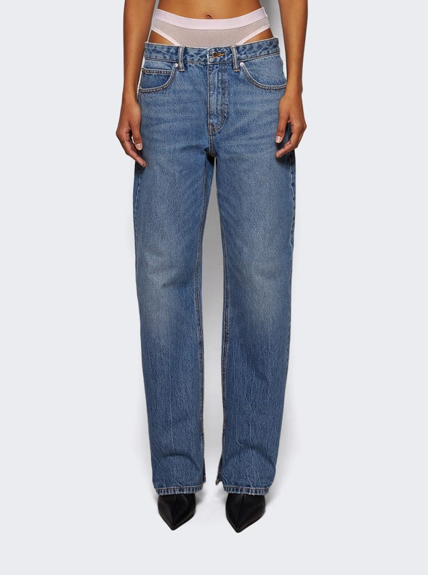 Alexander Wang Pre-Styled Hotfix Undie Slit-Hem Jeans Vintage Light Indigo
