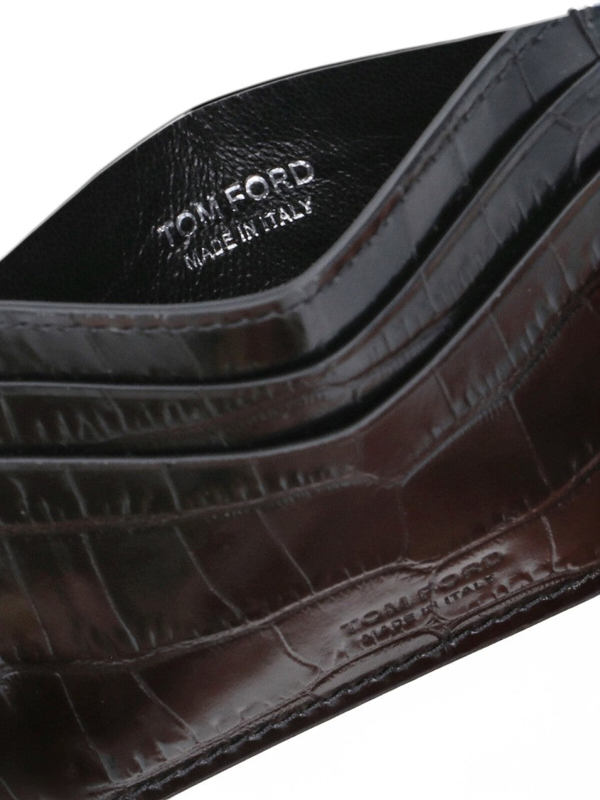 Tom Ford Black Embossed Leather Card Holder