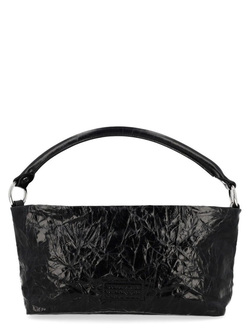 Mm6 By Maison Margiela Black Numeric Glossy Crinkled Leather Hobo Bag