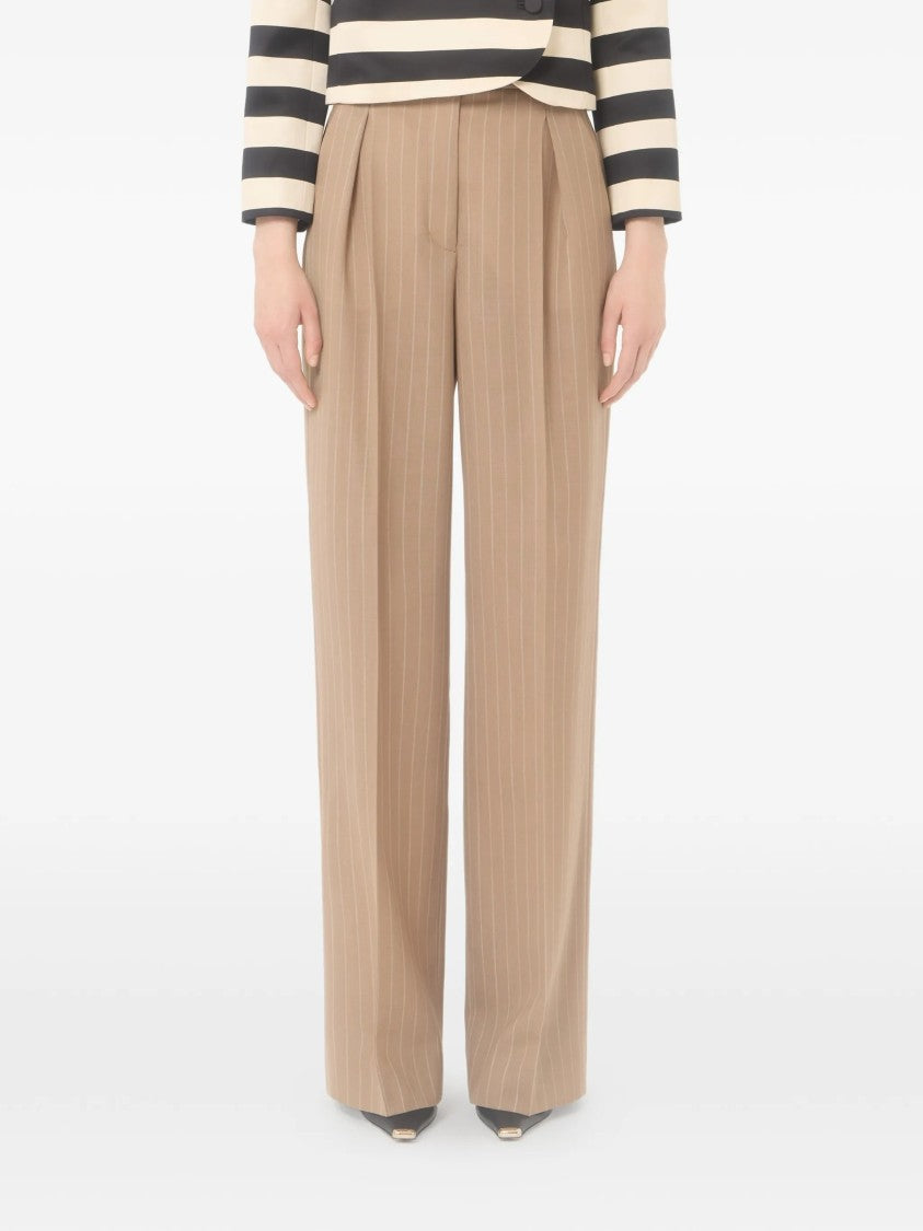 Valentino Warm Beige Wide-Leg Pinstripe Trousers