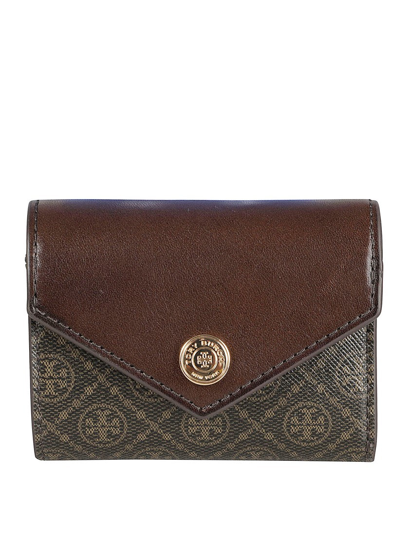 Tory Burch Compact Monogram Wallet With Textured Fabric