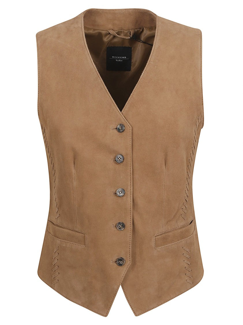Max Mara Sleeveless Goat Leather Jacket With Tailored Fit And Front Pockets