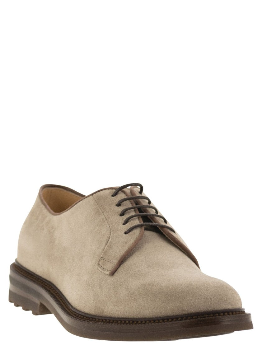 Brunello Cucinelli Suede Derby Shoes With Soft Texture And Lightweight Sole