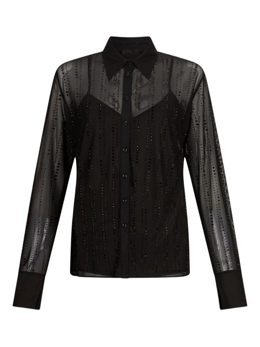 Liu Jo Sheer Black Long-Sleeve Shirt With Embellished Detailing