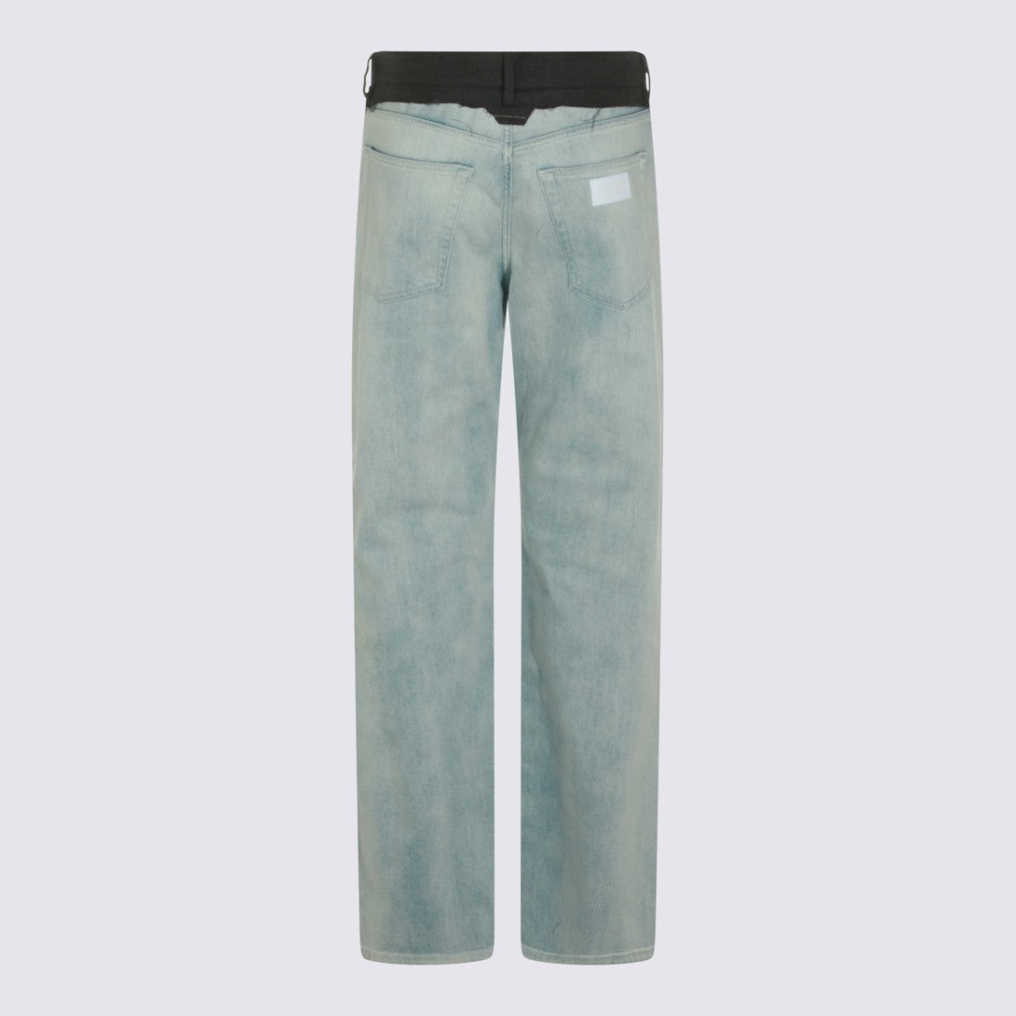 Mm6 By Maison Margiela Light Blue Washed Denim Jeans With Black Waistband And Raw Edge