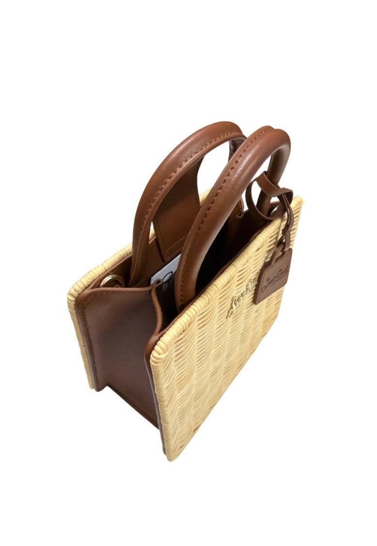 Mc2 Saint Barth Rectangular Woven Handbag With Leather Accents