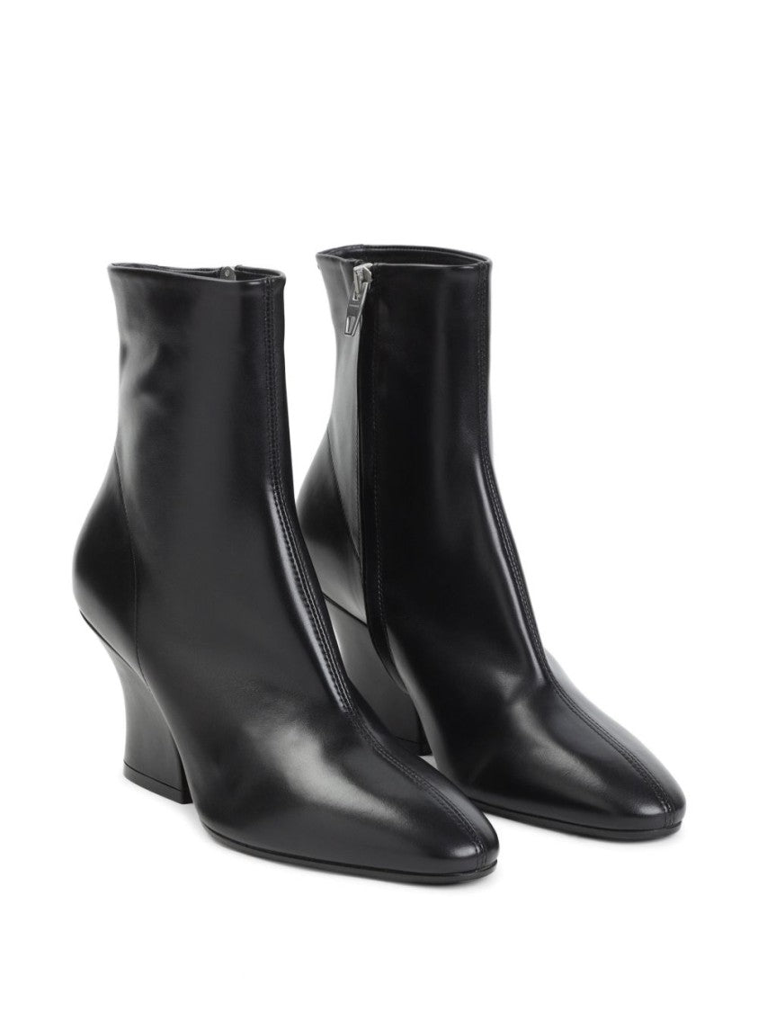 Jil Sander Black Polished Leather Block Heel Boots