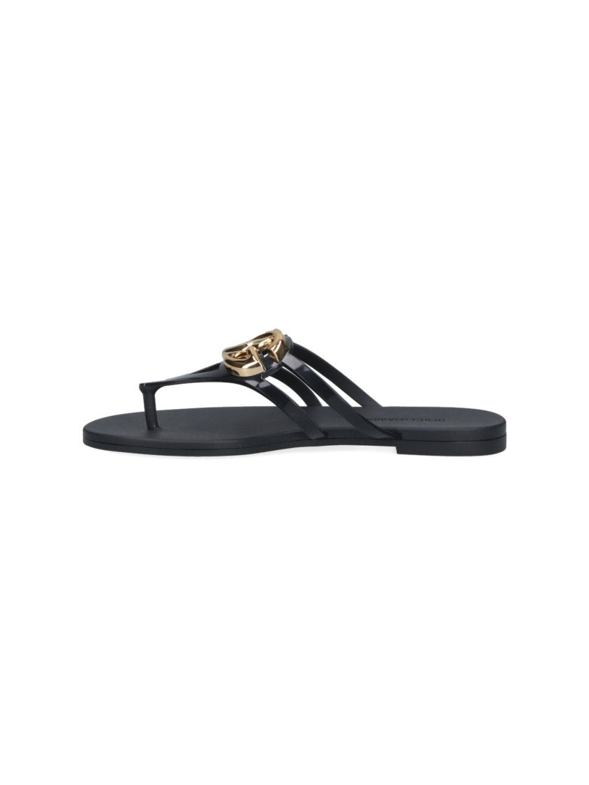 Dolce & Gabbana Dg Black Slip-On Rubber Thong Sandals