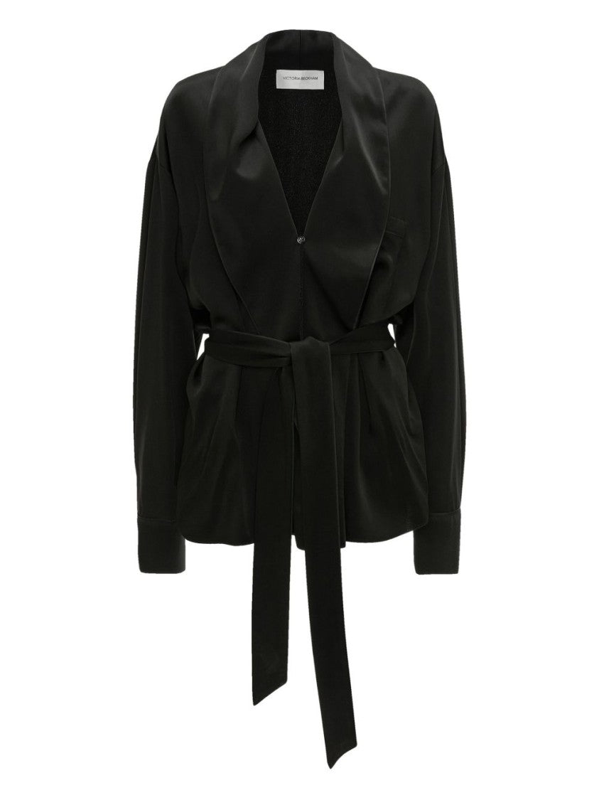 Victoria Beckham Pajama-Style Wrap Blouse With Waist Belt