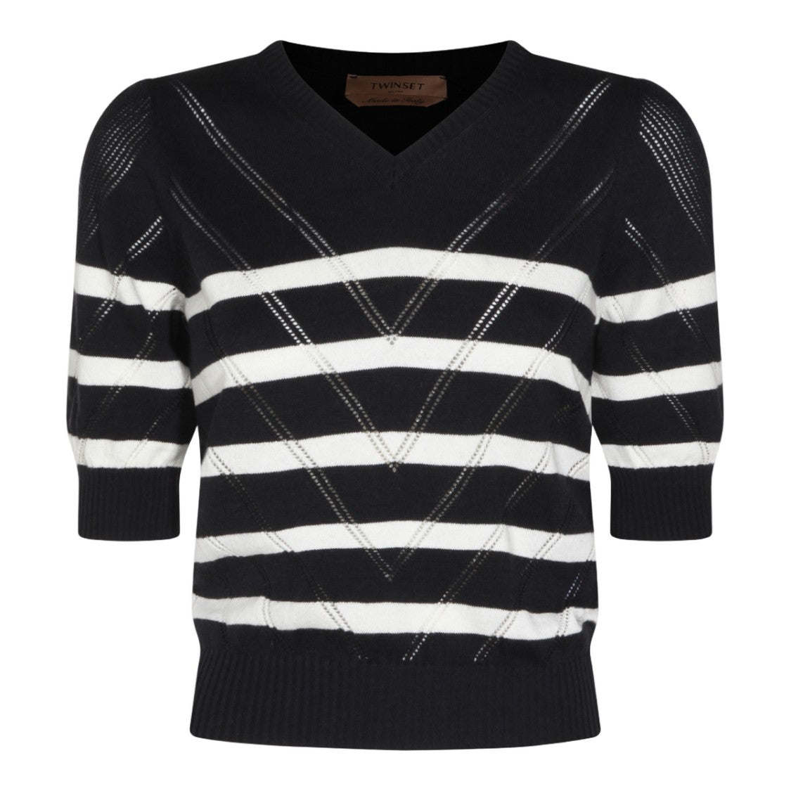 Twin-Set Textured Knitted Sweater With Striking Horizontal Stripes