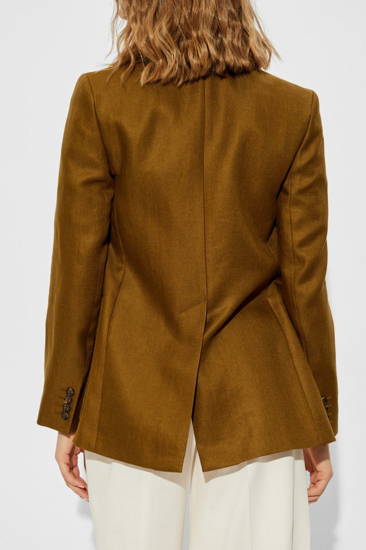 Max Mara Brown Linen Blazer With Double-Breasted Closure
