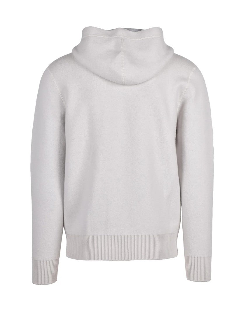 Eleventy Beige Hooded Front Pockets Wool Zip Sweatshirt