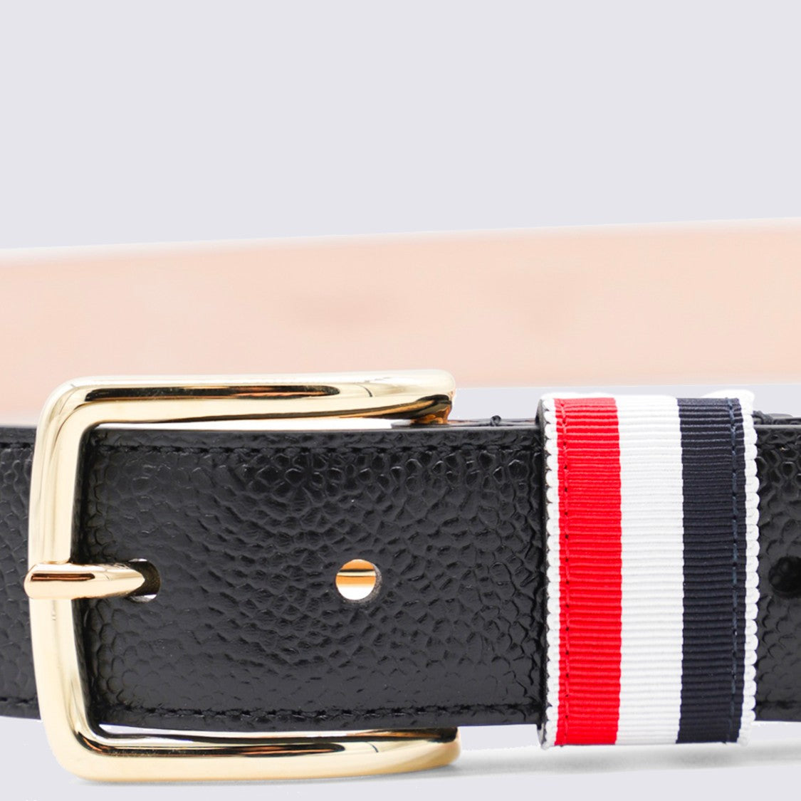 Thom Browne Textured Black Leather Belt With Gold-Tone Buckle