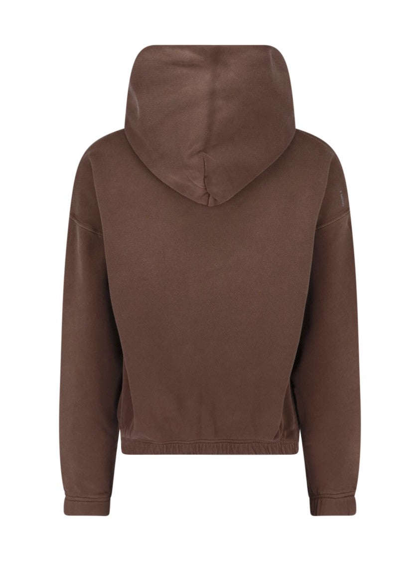 Satisfy Cropped Brown Hoodie With Kangaroo Pocket And Zipper Detail