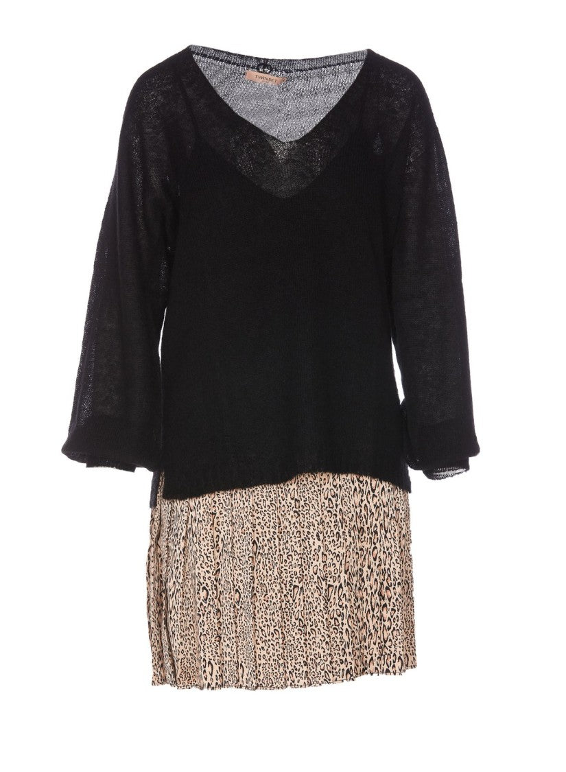 Twin-Set Layered Mini Dress With Pleated Skirt