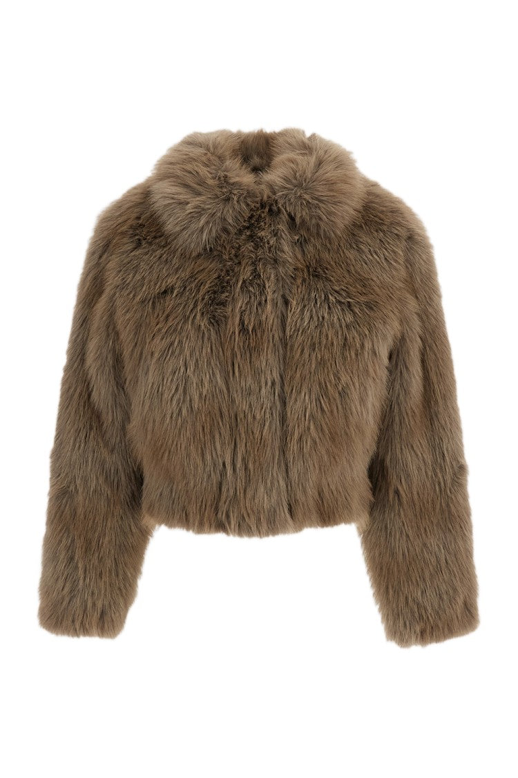 Stand Studio Grey Lena Cropped Faux-Fur Jacket