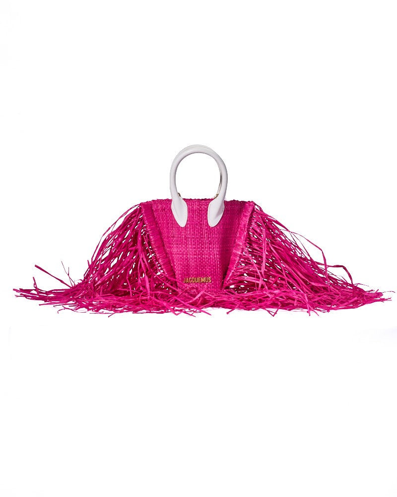 Jacquemus Le Baci Petit Raffia Fuchsia White