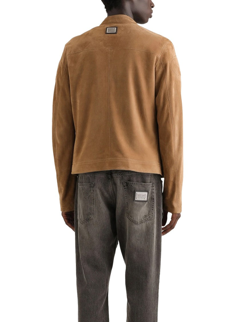 Dolce & Gabbana Warm Tan Suede Jacket With Stand Collar
