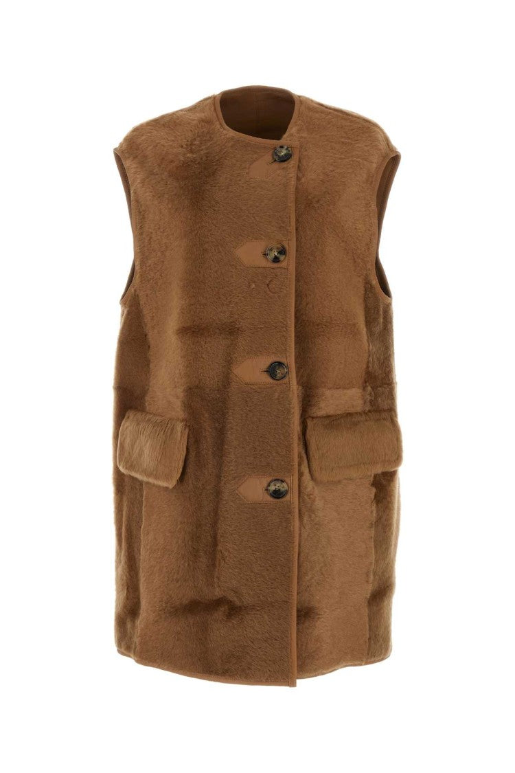 Max Mara Biscuit Shearling Effige Sleeveless Coat