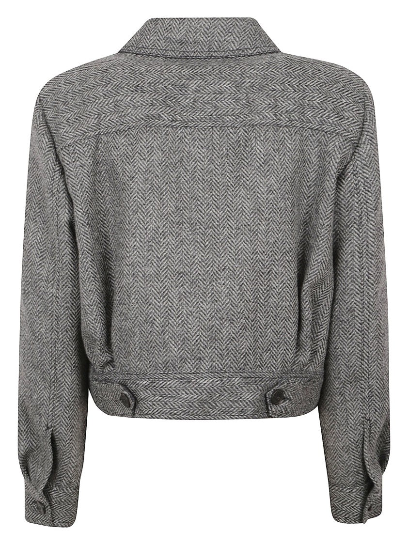 Max Mara Cropped Herringbone Jacket With Structured Collar And Flap Pockets