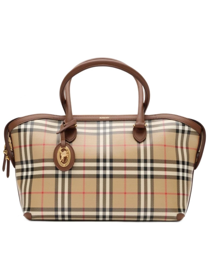Burberry Small Check Tote Bag With Gold-Tone Zip Closure