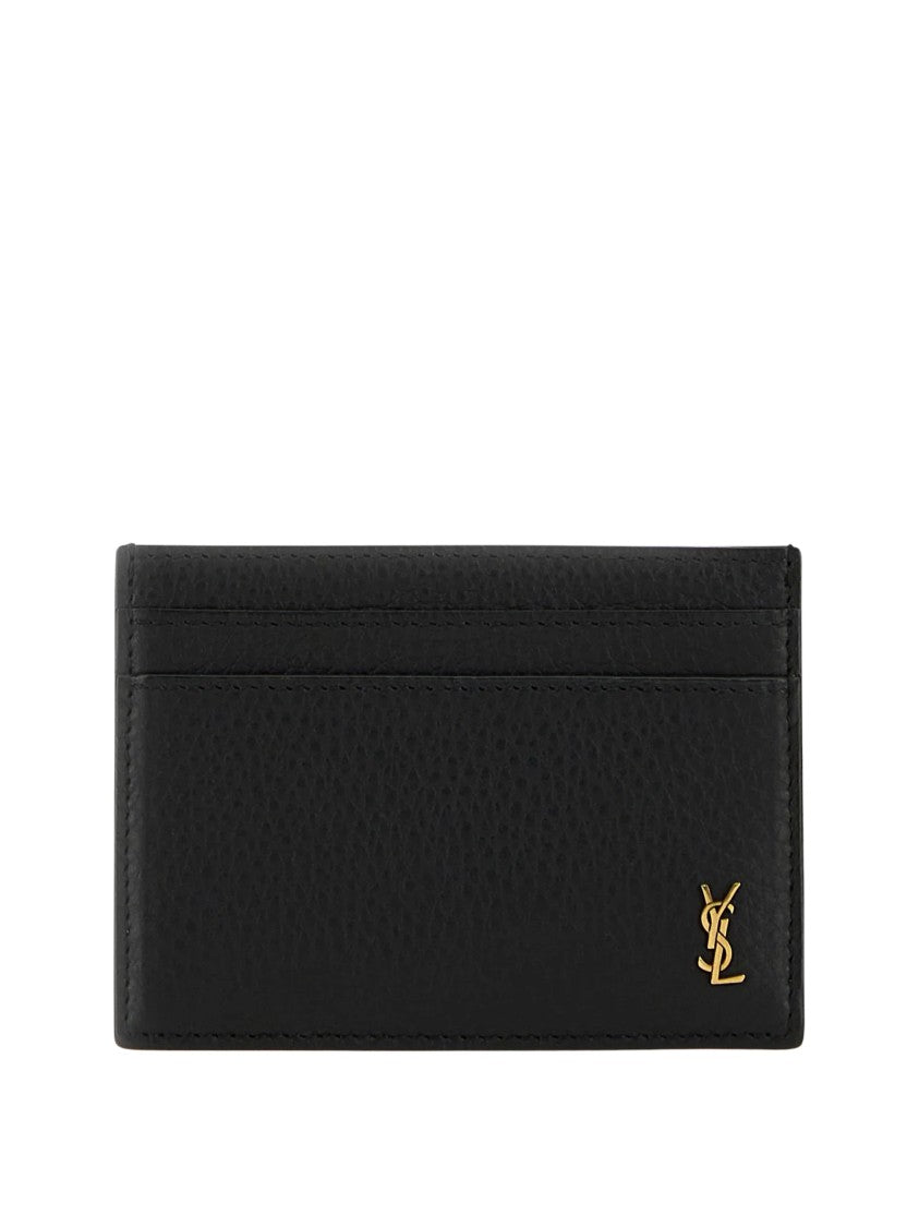 Saint Laurent Textured Calfskin Leather Cardholder With Metallic Logo