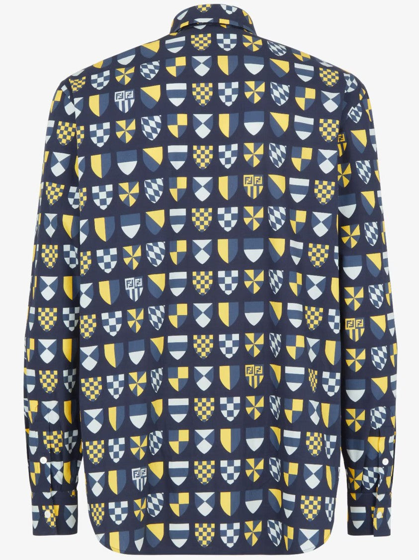 Fendi Deep Blue Geometric Shield Pattern Shirt