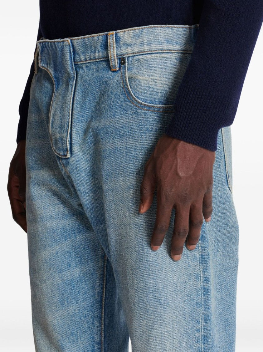 Balmain Blue Whiskering Straight-Leg Jeans
