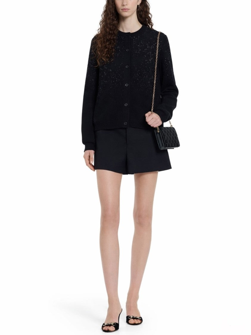 Gucci Black Cardigan With Crystal Embellishments And Fitted Ribbed Cuffs