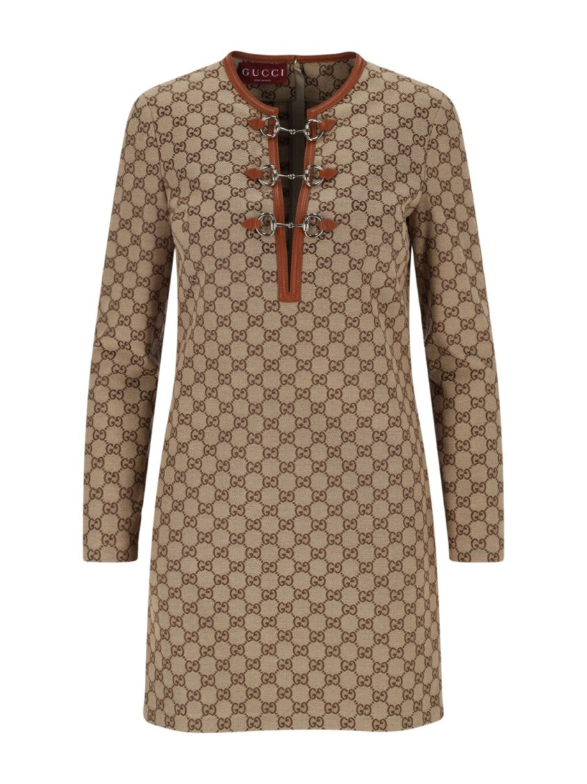 Gucci Mini Dress With "Gg" Bit – Beige