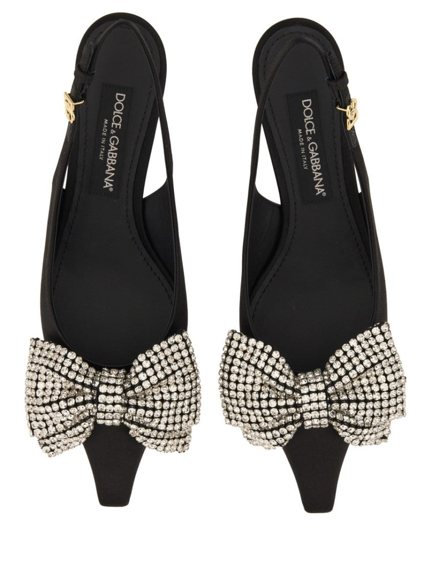Dolce & Gabbana Satin Sling-Back With Rhinestone Embroidery