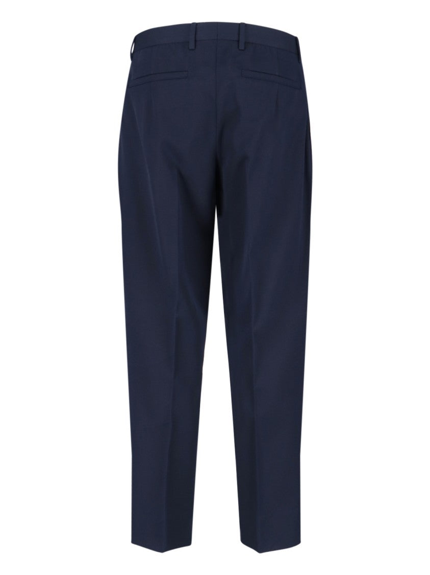 Zegna Navy Tailored Trousers With Front Pleats And Classic Waistband